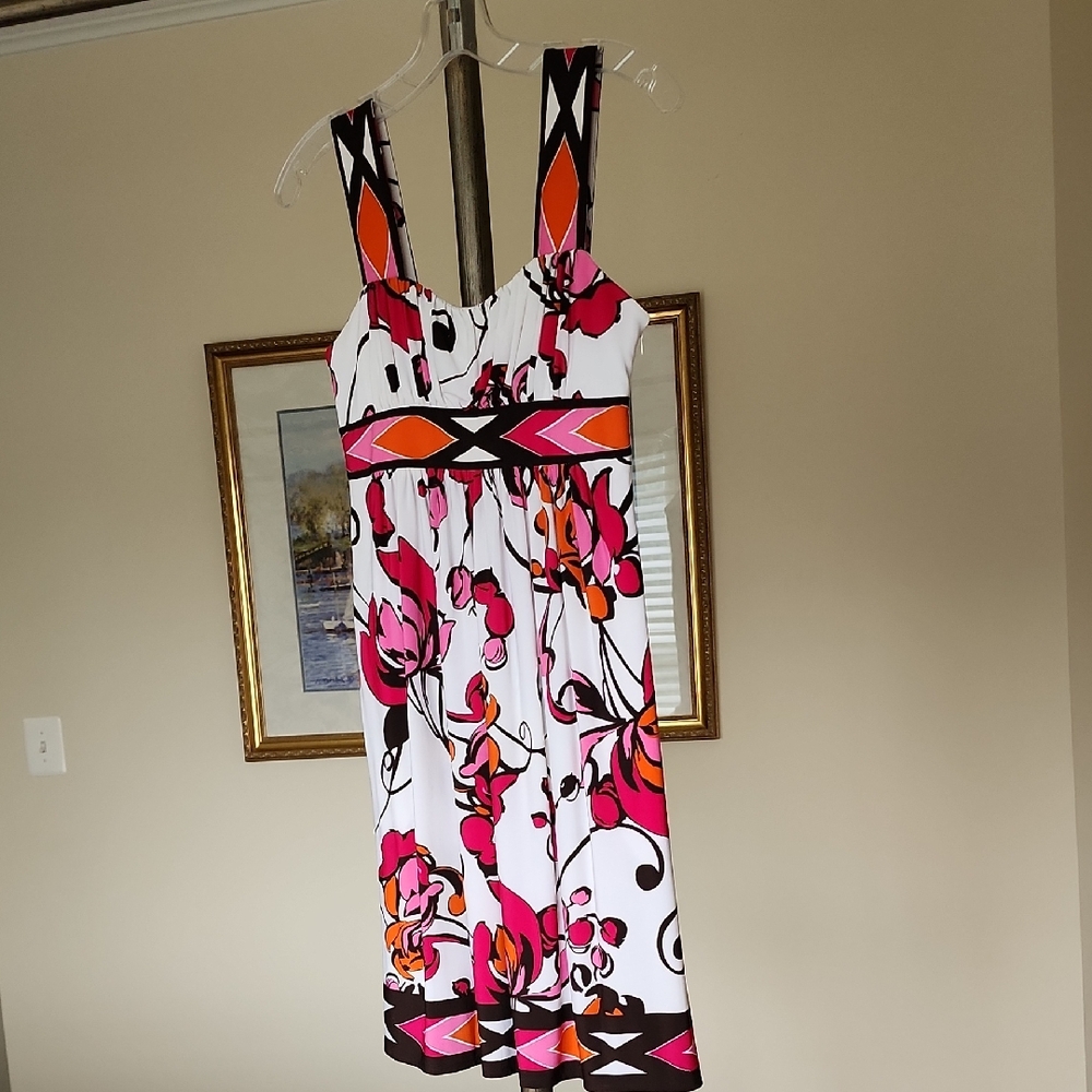 Maggy London Petites Pink/Orange/Chocolate Brown Floral Knit Dress